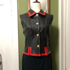 black and red leather vest Margaret Godtrey large
